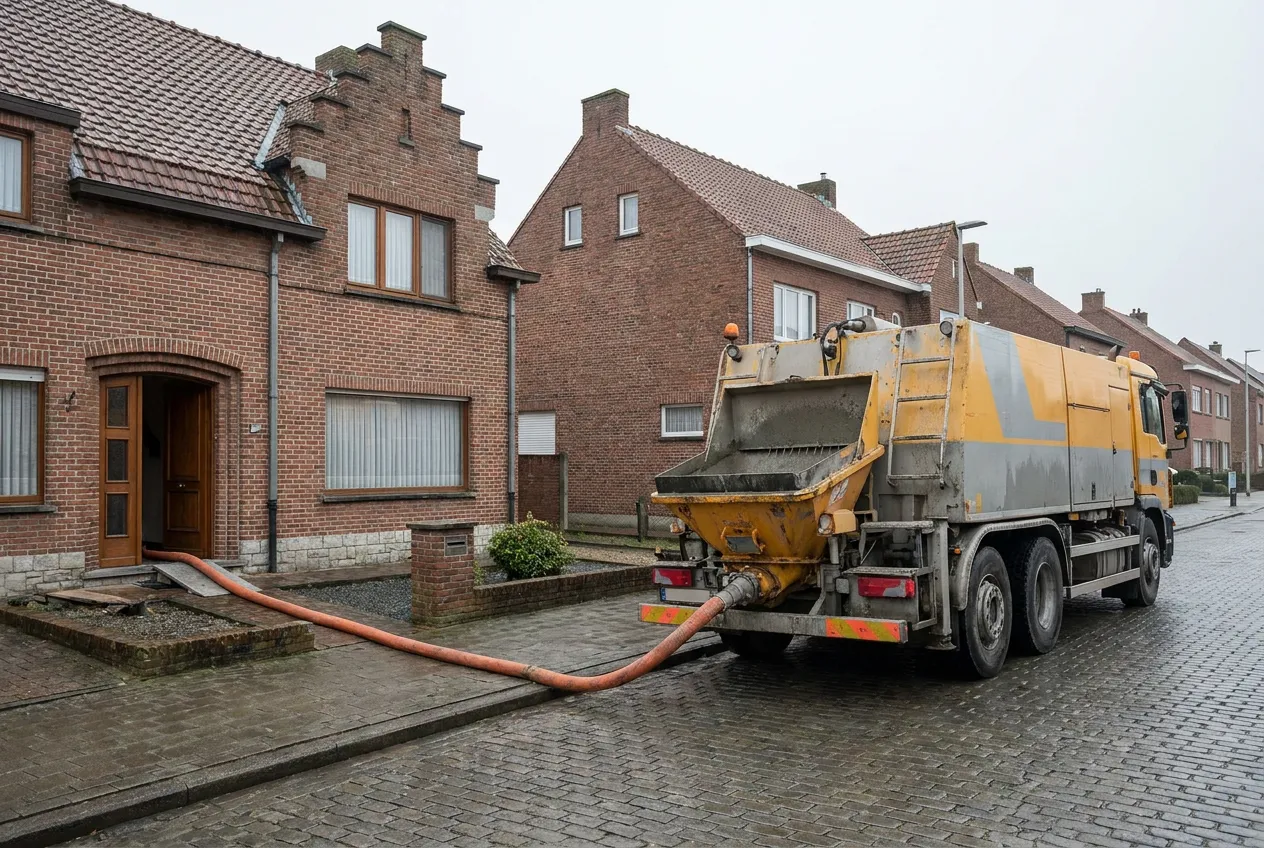 Coulage d'une chape liquide au tuyau depuis la pompe